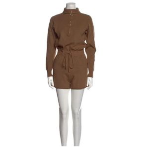 L'ACADEMIE Turtleneck Romper Long Sleeves Caramel Brown (XS) Soft Lounge Luxury